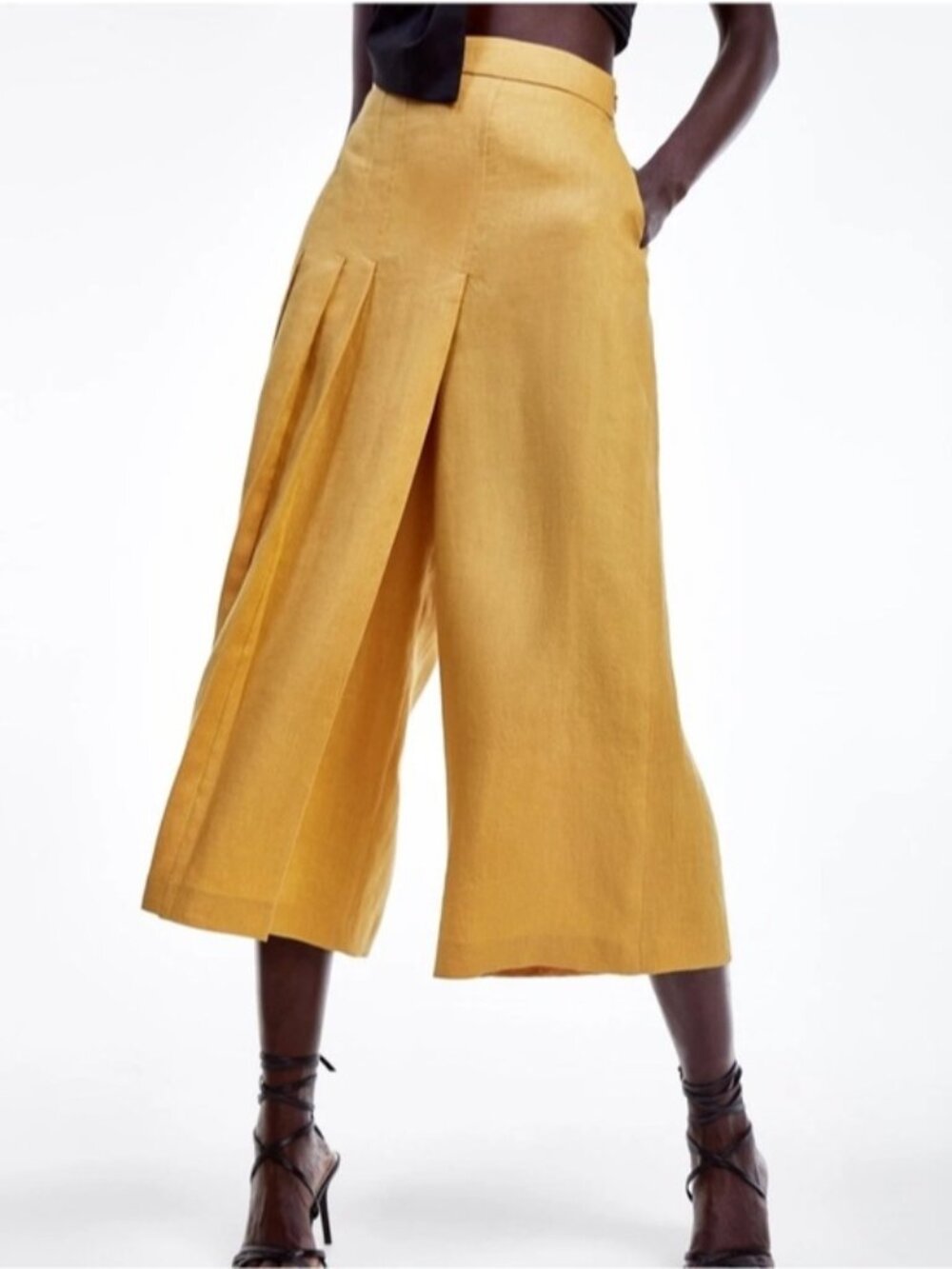 Zara Linen Wide Leg Culotte Pants